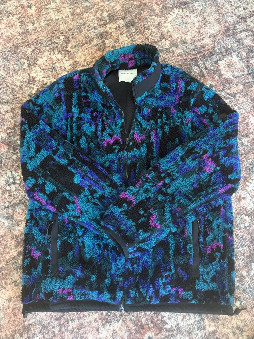American Eagle Outfitters Sherpa Zip-Up Jacket - Black, Teal, Purple